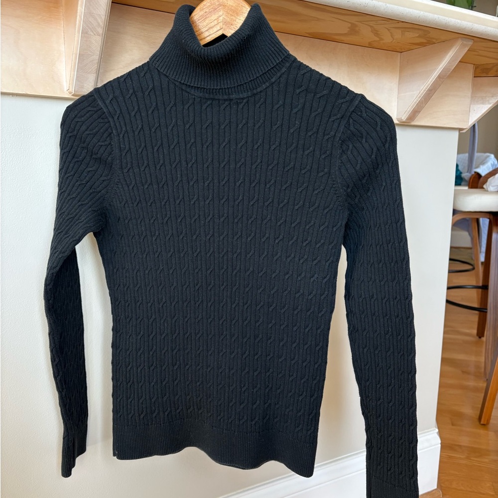 Black Turtleneck Cable Knit Sweater